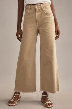 59% cotton, 40% viscose, 1% elastane Five-pocket styling Front zip Machine wash Imported | Lyra High-Rise Wide-Leg Crop Jeans by Citizens of Humanity in Beige, Women's, Size: 30, Cotton/Viscose/Elastane at Anthropologie Beige Wide Leg Jeans, Sand Jeans, Wardrobe Organization, Jean Beige, Wide Leg Jeans Outfit, Wardrobe Organisation, Cropped Wide Leg Jeans, Jeans Wide, Cotton Viscose