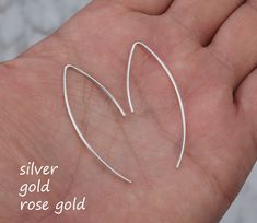 "This is a pair of shaped gold filled wire earrings. Thick (18ga) 14K gold filled wire is curved elegantly and folded to form a half closed shape. The length is about 2\"/1\" (long/short arm). You will need earring holes to put them on. Packaged in my shop's premium quality gift box (see picture) Silver version and 14K rose gold filled version is available" Minimalist Wire Wrapped Drop Threader Earrings, Work Earrings, Engraved Locket, Earring Hole, Earrings Dangle Simple, Earrings Everyday, Wing Necklace, Memorial Necklace, Half Circle