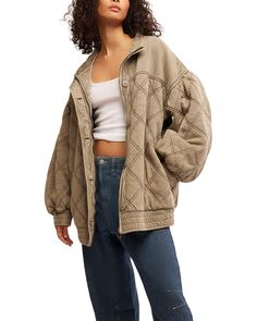 Women's Free People Juno Jacket | Zappos.com Fp Movement, Long Puff Sleeves, Inspiration Style, Juno, Quilted Jacket, Button Placket, Puff Sleeves, Stand Collar, Oversized Fits