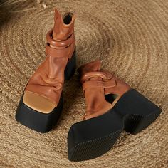 These sandals are designed in a retro style with 60 mm chunky heel. Made from soft leather, soft bottom that ensure all-day comfort. Wear yours with tailoring and denim alike. Color: Brown/BlackMaterial: Top layer cow leatherLining: genuine leatherInsole: PUSole: PU foamHeels: 6Cm/2.36" Fit: Medium to Wide, Runs Normal.Origin: Made in China Production Time: About 3-5 days (Any exceptional case will email you, Please pay attention to your email left) Shipping Time: Free Shipping To most locations Summer Boots, Oxford Boots, Buckle Ankle Boots, Chunky Sandals, Comfort Wear, Western Cowboy Boots, Flat Boots, Spring Shoes, Womens Boots Ankle