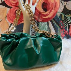 Luxurious Plastic Chain Women Handbag Pu Leather Thick Chain Cloud Handbag Fashion Shoulder Underarm Bag Chain Women Bag Shoulder Bag 11lx7wx3d 5 Inch Opening With Pocket And Extra Strap Plastic Chain Green Evening Bags With Chain Strap, Trendy Evening Bag With Chain Strap, Chic Bag With Gold Chain For Gift, Green Shoulder Bag With Chain Strap As Gift, Green Pouch Shoulder Bag With Chain Strap, Trendy Clutch Evening Bag With Chain, Chic Green Shoulder Bag With Chain, Trendy Chain Clutch Evening Bag, Trendy Evening Clutch With Chain