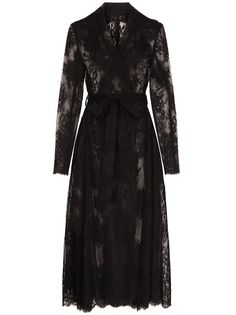 Lace Coat, Coat With Belt, Calf Length Dress, Long Coats, Cotton Coat, Long Sleeves Coats, Chantilly Lace, Dolce E Gabbana, Belt Black