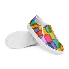 ⛅️ These colorful patterned women's casual sneakers are perfect for athleisure footwear, making them the ideal blend of comfort and style. As slip on street style shoes, they transition seamlessly from casual wear to boating, thanks to their practical white soles. These trendy fashion sneakers offer the perfect combination of comfort and style, making them a must-have for any fashionable woman looking for comfortable casual shoes or stylish boat shoes. ⛅️  STEP UP YOUR STYLE WITH THESE COLORFUL Trendy Slip-on Canvas Shoes With Vulcanized Sole, Trendy White Sole Slip-on Sneakers For Summer, Trendy Slip-on Custom Sneakers With Vulcanized Sole, Trendy Custom Slip-on Sneakers With Vulcanized Sole, Trendy Slip-on Sneakers With Vulcanized Sole, Trendy Slip-on Canvas Shoes With Rubber Sole, Trendy Summer Canvas Slip-on Sneakers, Trendy Slip-on Canvas Sneakers, Trendy Canvas Slip-on Sneakers