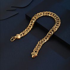 Men’s Gold Link Bracelet. Measures 8.3” In Length. Men’s Gold Bracelet Designs, Mens Gold Bracelets Latest, Cool Mens Bracelets Gold, Luxury Everyday Men's Gold Bracelet, Men Link Gold Bracelet, Mens Golden Bracelet, Gold Bracelet Men, Braclets Gold, Mens Bracelet Gold Jewelry