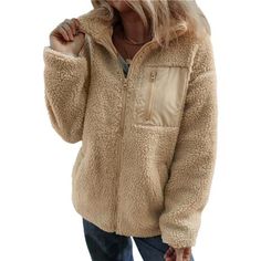 Material: Womens Fleece Teddy Jackets Is Made Of High-Quality And Skin Friendly Fabric. It’s Soft, Lightweight And Comfortable To Wear In Your Daily Life. Keep You Warm In Fall, Winter And Chilly Days Feature: Turn Down Collared, Full Zipper Up Design, Fleece Fur Fabric, Long Sleeve, Solid Color, Side Pocket Design, Relaxed Fit Style Match: This Solid Warm Fleece Jackets Is Suitable For Spring, Fall And Winter Wear. It's Perfect For Layering Or Wearing On Its Own, And The Basic Style Gives An El Beige Long Sleeve Outerwear With Zipper Closure, Fleece Outerwear For Cold Fall Weather, Beige Fleece Winter Outerwear, Fall Hooded Jacket With Fleece Lining And Long Sleeves, Winter Beige Fleece Outerwear, Fall Long Sleeve Hooded Jacket With Fleece Lining, Beige Fleece Jacket For Winter, Long Sleeve Fleece Hooded Jacket With Zipper, Cozy Fleece Outerwear For Fall