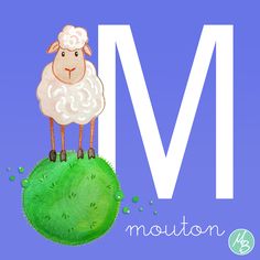 the letter m is for mouton with a sheep standing on top of it