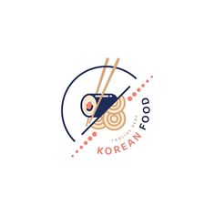 the korean food logo with chopsticks and noodles on it's side, in a circle