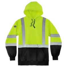 Ergodyne GloWear Men's 3X Large Lime and Black Class 3 Pullover Hi-Vis Hooded Sweatshirt, Green Reflective Tape, Style Hoodie, Pullover Shirt, Mens Green, Polar Fleece, Black Bottoms, Work Shirts, Types Of Shirts, Hooded Sweatshirt