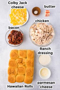 the ingredients to make this sandwich include chicken, bacon, ranch dressing, and cheese