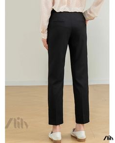 Zlily - Slim Fit Casual Pants - Long Trousers Business Casual Ankle-length Wide Leg Pants, Non-stretch Wide Leg Ankle-length Pants For Work, Chic Non-stretch Tapered Leg Dress Pants, Non-stretch Ankle-length Wide Leg Pants For Business Casual, Non-stretch Ankle-length Wide Leg Pants For Work, Business Casual Trousers With Elastic Waistband, Business Casual Pants With Elastic Waistband, Office Wide Leg Ankle-length Pants, Elastic Waistband Trousers For Business Casual