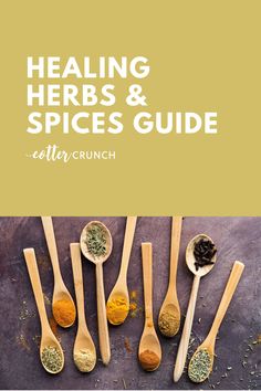 spoons with herbs and spices on them are shown in the cover of a book