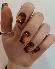 Earth Tone Nails Acrylic Designs, Carnelian Nails, Tigers Eye Nails, Jewel Tone Nails, Kutek Disney, Pumpkin Nails, October Nails, Nail Art Gel, Nagel Tips