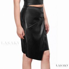 Lasaky - Modern and Sophisticated Midi Pencil Leather Skirt with a Flattering Silhouette Elegant Pencil Mini Skirt For Going Out, Modern Pencil Skirt For Party, Modern Fitted Skirt For Party, Elegant Asymmetrical Skirt For Going Out, Modern Fitted Party Skirt, Modern Pencil Skirt For Spring Party, Elegant Pencil Skirt For Going Out, Elegant High Waist Mini Skirt For Going Out, Elegant Black Pencil Skirt For Going Out