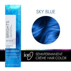 ion Color Brilliance Semi-Permanent Brights Hair Color are high-fashion hair colors designed to give vivid, boldly intense results. Ion Sky Blue Semi Permanent Hair Color | Blue | 2.05 FL oz. | Sally Beauty Ion Color Brilliance Brights, Ion Hair Colors, Blue Hair Dye, Sky Blue Hair, Ion Color Brilliance, Blue Hair Color, Diy Hair Dye, Hair Colour Design, High Fashion Hair