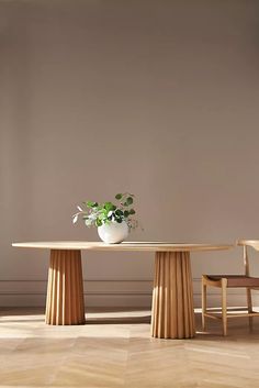 a table with two chairs and a plant on it