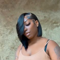 Bob With Side Bangs Black Women, Traditional Quick Weave Bob, Feathered Hairstyles Medium Black Women, Quickweave Styles For Black Women, Unique Bob Hairstyles, Quickweave Updo Hairstyles, Silk Press With Bangs Natural Hair, Side Part Bobs For Black Women, Feather Bob For Black Women