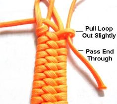 an orange rope with instructions for how to tie it on the end and pull loop out slightly