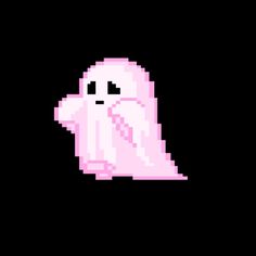 a pink ghost floating in the dark