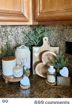 the kitchen counter is clean and ready to be used for christmas baking or as decoration