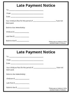 two blank receipt cards with the words late payment notice