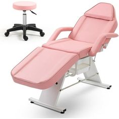 The adjustable tattoo chair salon bed is perfect for barber shop, beauty salon, tattoo shop and more. Let your clients rest comfortably and securely on this salon Bed. You can adjust the backrest and footrest accoring to your need , and it comes with the stool can adjust the height which you need. It is sturdy and durable, safe and comfortable. High quality PVC leather cover for easy clean and long life. So don't hesitate, it's a good choice for you! Size: Wide.  Color: Pink. Esthetician Bed, Beauty Treatments Spa, Salon Tattoo, Facial Bed, Tattoo Chair, Massage Equipment, Massage Bed, Adjustable Chairs, Professional Massage