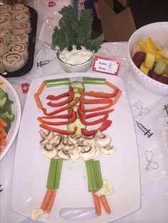 vegetables cut up to look like a skeleton