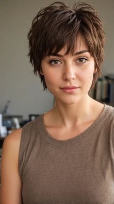 Layered Haircut With Side Bangs, Pixie Shag Haircut, Pixie Shag, Short Shaggy Haircuts, Short Shag Haircuts, Swept Bangs, Short Shag Hairstyles, Soft Face