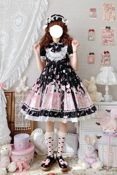 Black/Pink Cute Cat Print High Waisted Ruffle Bowknot Sweet Princess – LolitaInside Pink Party Dress With Doll Collar, Kawaii Dresses With Bow, Pink Kawaii Dress With Doll Collar, Pink Doll Collar Kawaii Dress, Kawaii Short Sleeve Pink Dress, Pink Short Sleeve Kawaii Dress, Pink Kawaii Dress For Tea Party, Pink Fairy Kei Dress For Spring, Cute Pink Dress With Bow