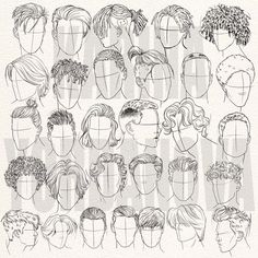 the different types of hair styles for men and women, drawn in black ink on white paper