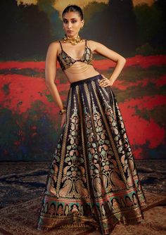 Ekaya-Blue Handwoven Lehenga And Unstitched Blouse-INDIASPOPUP.COM Luxury Handloom Lehenga For Women, Luxury Chanderi Blouse Piece For Festivals, Blue Silk Lehenga, Lehenga For Women, Editors Note, Paisley Motifs, Corset Blouse, Lehenga Wedding, Lehenga Online