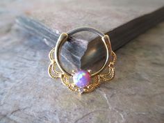 Septum Lip Piercing, Opal Septum, Gold Septum, Daith Earring, Daith Jewelry, Daith Earrings, Purple Fire, Septum Clicker, Septum Jewelry