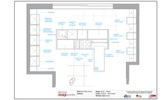 a floor plan for a kitchen with all the appliances and cabinets in it, including an oven