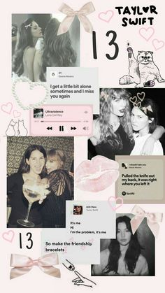 the collage has many different pictures and words on it, including one with a pink bow