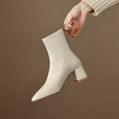 Color: Beige Velvet Lining, size: 38 French Women Style, Style Français, Square Head, Outfit Trends, Black Ribbon, Mid Heel, Short Boots, French Style, Fashion Boots