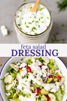 a salad in a jar with dressing on the side and an image of lettuce