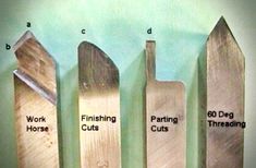 four different types of cutting knives with names on each blade and the words finishing cuts