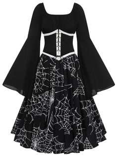 Embrace gothic allure with Retro Stage's Halloween Spider Web Swing Dress. Step into the darkness with this stylish and haunting ensemble. Witchcore Dress, Halloween Costumes For Ladies, Cosplay Items, Outfits For Dates With Boyfriend, Gothic Dress For Halloween Dress-up, Spider Dress, Spider Inspired Dress, Halloween Dresses, Halloween Style Outfits