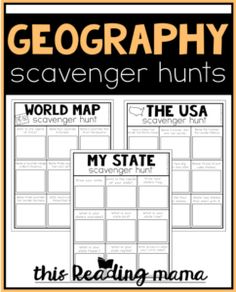 an image of a map with the words geography scavenger hunts