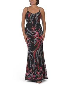 Floral Embroidered Design, Fully Lined, Adjustable Shoulder Straps, Sleeveless, V-Neck, Mermaid Gown, 63In Long, Taken From Size S, Back Zip And Hook Closure, Nylon, Imported | Giovanna Embroidered Printed Mermaid Gown for Women | Nylon Fitted Embroidered Maxi Dress For Prom, Mermaid Gown Formal, Junior Dresses Casual, Gown For Women, Cocktail Dress Formal, Mermaid Gown, Dress The Population, Junior Dresses, Embroidered Design