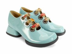 Paulson - Light Blue | Low lace-up heels | Fluevog Shoes Quirky Shoes, Come Out And Play, Creative Shoes, Funky Fashion, Big Bow, Kinds Of Shoes, Lace Up Heels