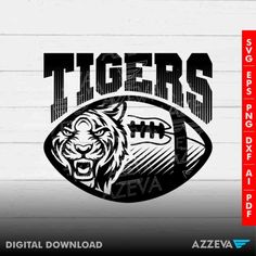 the tigers football team logo on a wooden wall with red and white lettering that reads, digital