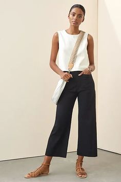 Mode Over 50, Wide Leg Pants Outfit, Leg Pants Outfit, Cropped Wide Leg Pants, Looks Chic, 가을 패션, Fashion Over 50, Work Fashion, Pants Black