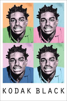 the four faces of a young man with dreadlocks on his head, in different colors