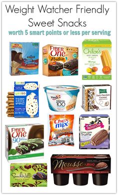 You will love this list of Weight Watcher friendly sweet snacks/desserts that are 5 smart points or less per serving! Frozen treats, snack bars, and more! Ww Sweet Treats, Weight Watchers Sweet Snacks, Ww Low Point Snacks, Ww Snacks Store Bought, Ww Sweet Snacks, Ww Staples, Gfcf Diet, Ww Sweets, Ww Lunch