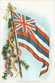 an old postcard with the flag of hawaii and a snake wrapped around it's tail