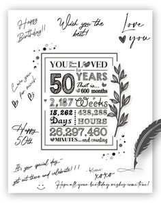 a birthday card with the words 50 years and an image of a feather on it