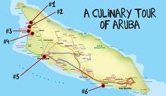 a map of the culinary tour of arubaa, which is part of an island