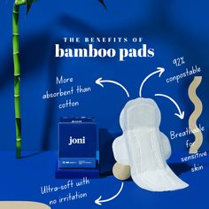 the benefits of bamboo pads are shown in this advert for joni products, including cottons and bamboo sticks