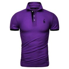 13 Great Colors Brand Quality Cotton T Shirt - Men Casual Patchwork Clothing (TM2) Fitted Purple Polo Shirt With Polo Collar, Fitted Purple Polo Shirt, Fitted Purple Cotton T-shirt, Fitted Purple Cotton Polo Shirt, Casual Purple Short Sleeve Polo Shirt, Business Casual Polo Shirt, Business Casual Polo, Deer Embroidery, Giraffe Shirt