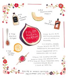 an illustrated recipe for figs de melon martini with ingredients and instructions to make it